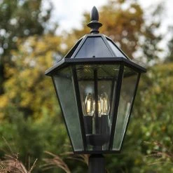 Revive Lighting Revive Outdoor Solar Black 6-Panel Tall Post Lantern -Revive Lighting Shop RV1301 D2 460
