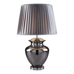 Revive Lighting Revive Smoked Glass Table Lamp With Grey Pleated Shade