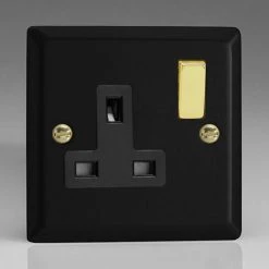 Revive Lighting Revive 1 Gang Switched Socket - Matt Black/Brass