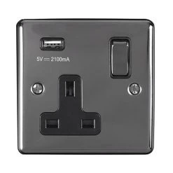 Revive Lighting Revive 1 Gang Switched Socket With USB - Black Nickel