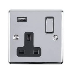 Revive Lighting Revive 1 Gang Switched Socket With USB - Polished Chrome