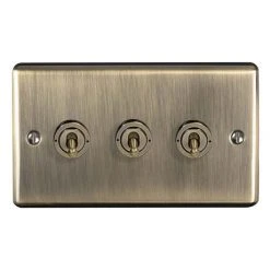 Revive Lighting Revive 3 Gang 2 Way Toggle Light Switch - Antique Brass