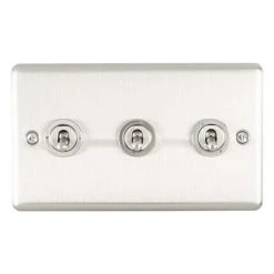 Revive Lighting Revive 3 Gang 2 Way Toggle Light Switch - Satin Steel