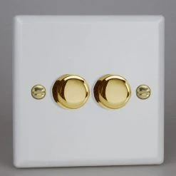 Revive Lighting Revive Twin Dimmer Light Switch - Matt White/Brass