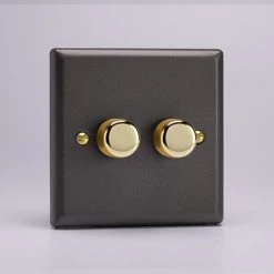 Revive Lighting Revive Twin Dimmer Light Switch - Slate Grey/Brass