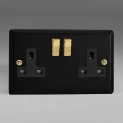 Revive Lighting Revive Twin Plug Socket - Matt Black/Brass