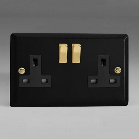 Revive Lighting Revive Twin Plug Socket - Matt Black/Brass 1 Revive Lighting Revive Twin Plug Socket - Matt Black/Brass