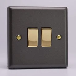 Revive Lighting Revive Twin Light Switch - Slate Grey/Brass