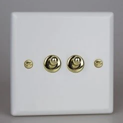 Revive Lighting Revive Twin Toggle Light Switch - Matt White/Brass
