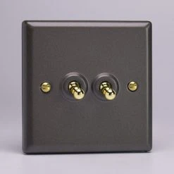 Revive Lighting Revive Twin Toggle Light Switch - Slate Grey/Brass