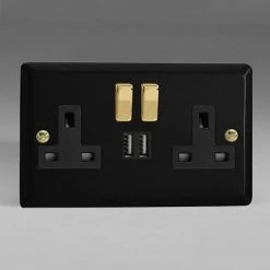 Revive Lighting Revive Twin Plug Socket With USB - Matt Black/Brass
