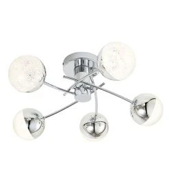 Revive Lighting Revive Chrome 5-Light LED Bathroom Ceiling Light With Crackle Effect Diffusers