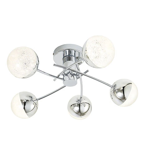 Revive Lighting Revive Chrome 5-Light LED Bathroom Ceiling Light With Crackle Effect Diffusers 1 Revive Lighting Revive Chrome 5-Light LED Bathroom Ceiling Light With Crackle Effect Diffusers