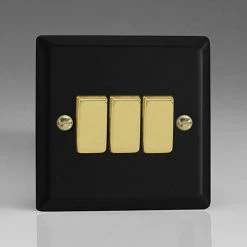 Revive Lighting Revive 3 Gang 2 Way Switch - Matt Black/Brass