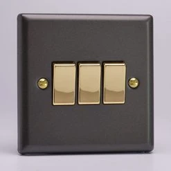 Revive Lighting Revive 3 Gang 2 Way Switch - Slate Grey/Brass
