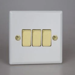 Revive Lighting Revive 3 Gang 2 Way Light Switch - Matt White/Brass