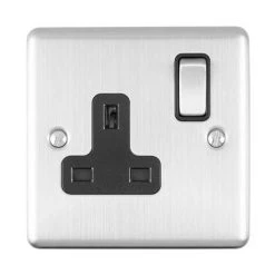 Revive Lighting Revive 1 Gang Switched Socket - Satin Steel