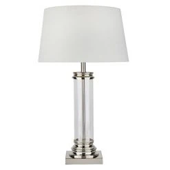 Revive Lighting Revive Silver & Glass Column Table Lamp With Cream Shade