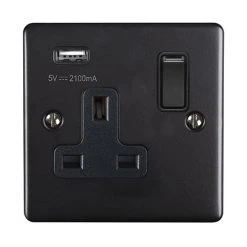 Revive Lighting Revive 1 Gang Switched Socket With USB - Matt Black