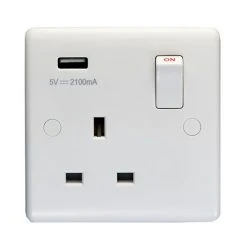 Revive Lighting Revive 1 Gang Switched Socket With USB - White