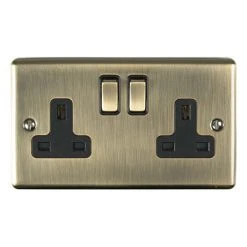 Revive Lighting Revive 2 Gang Switched Socket - Antique Brass