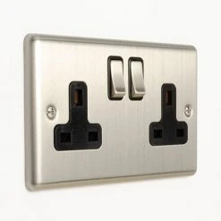 Revive Lighting Revive 2 Gang Switched Socket - Satin Steel