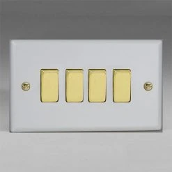 Revive Lighting Revive 4 Gang 2 Way Light Switch - Matt White/Brass