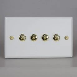 Revive Lighting Revive 4 Gang 2 Way Toggle Switch - Matt White/Brass