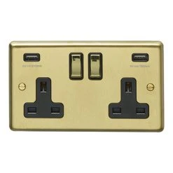 Revive Lighting Revive Twin Plug Socket With USB - Brushed Brass