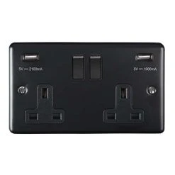 Revive Lighting Revive Twin Plug Socket With USB Matt Black