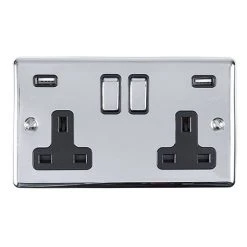 Revive Lighting Revive Twin Plug Socket With USB Polished Chrome/Black