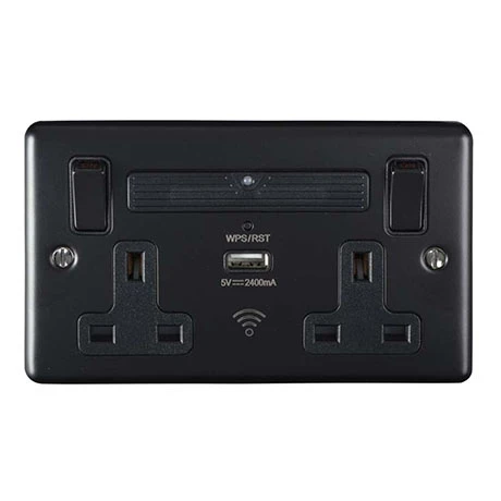 Revive Lighting Revive Twin Plug Socket With USB & WiFi Extender Matt Black 1 Revive Lighting Revive Twin Plug Socket With USB & WiFi Extender Matt Black