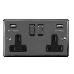 Revive Lighting Revive Twin Plug Socket With USB - Black Nickel/Black