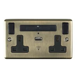 Revive Lighting Revive Twin Plug Socket With USB & WiFi Extender Antique Brass