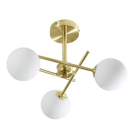 Revive Lighting Revive Satin Brass/Opal Glass 3-Light Cross Arm Ceiling Light 2 Revive Lighting Revive Satin Brass/Opal Glass 3-Light Cross Arm Ceiling Light - Image 2