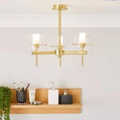 Revive Lighting Revive Satin Brass 3-Light Bathroom Ceiling Light With Glass Cylinder Shades -Revive Lighting Shop RV726BRA n detail1 460